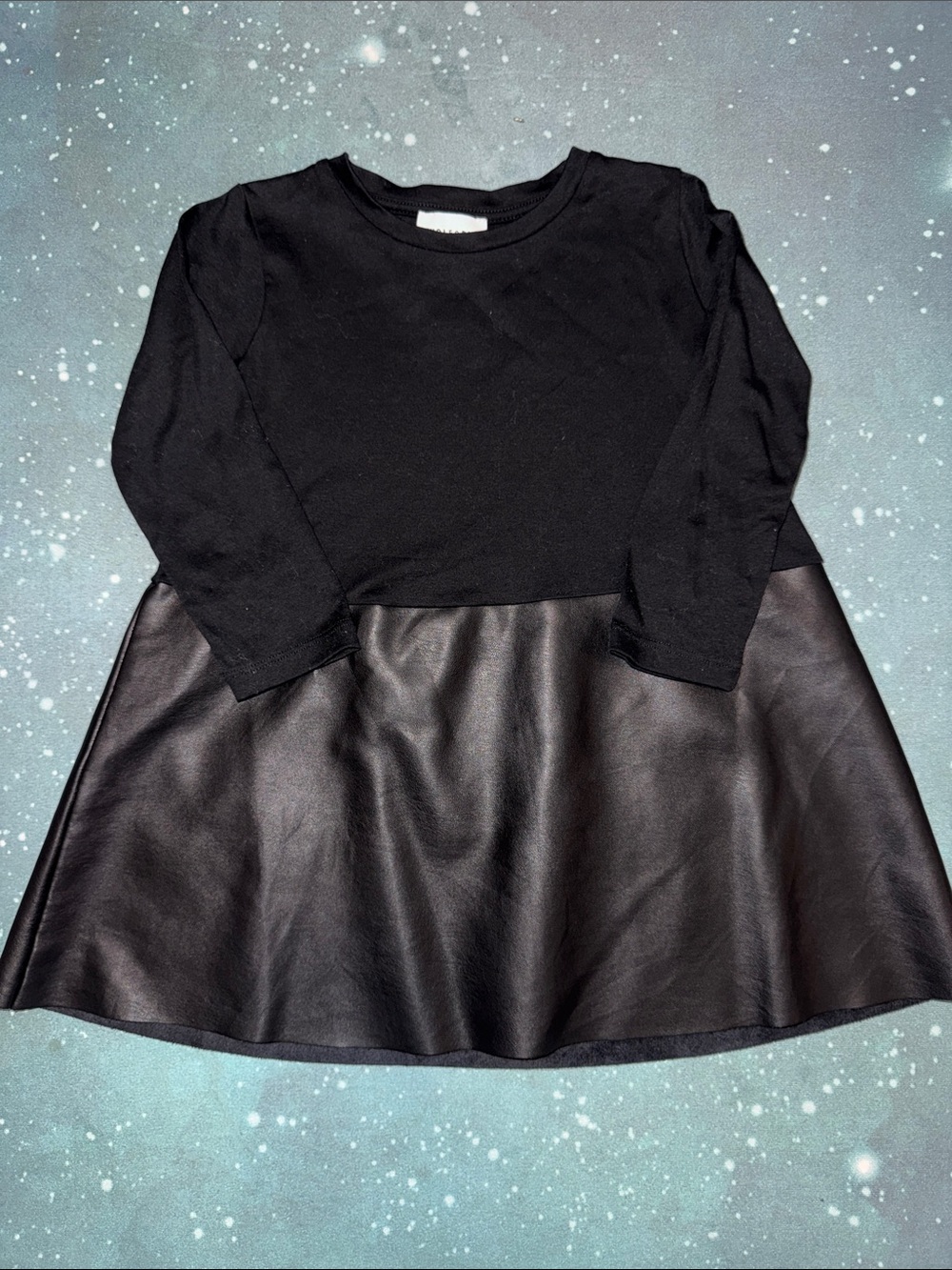 Wolf & Rita Girls' Black Long-Sleeve Top with Faux Leather Skirt 2 new